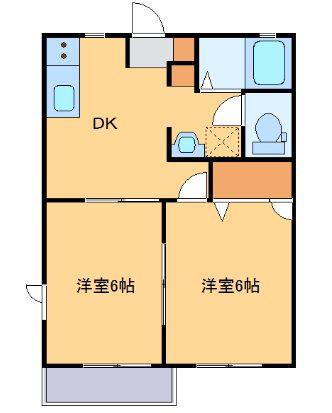 レジデンスみなみD(2DK/2階)の間取り写真
