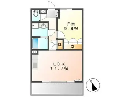 グロリオーサ(1LDK/1階)の間取り写真