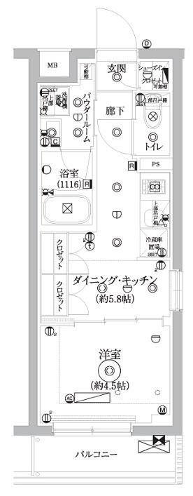 セジョリ千鳥町(1DK/2階)の間取り写真