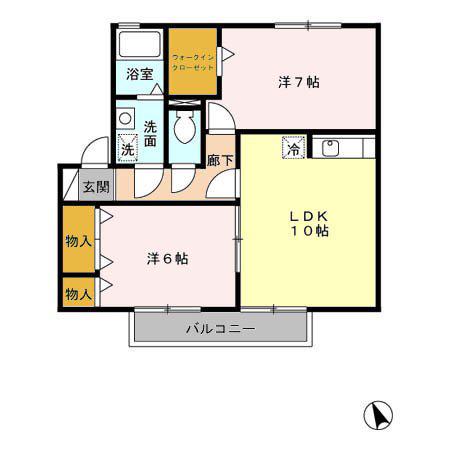 ベルセーヌ A(2LDK/2階)の間取り写真