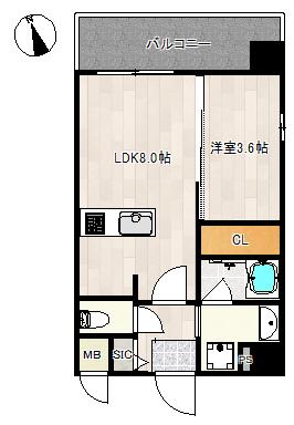 レクシア阪南町(1LDK/3階)の間取り写真