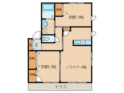 サウスウィング(2LDK/1階)の間取り写真