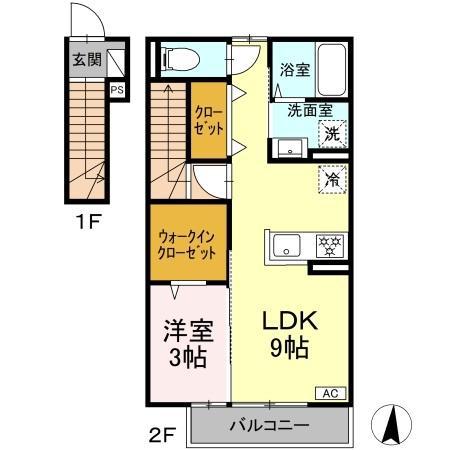 メゾンソレイユ中島西(1LDK/2階)の間取り写真