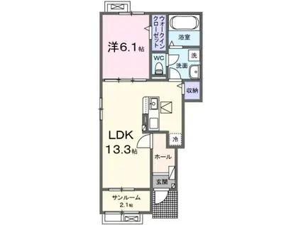 シャルフ飛江田 II(1LDK/1階)の間取り写真