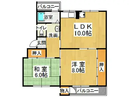 鶴甲コーポ(2LDK/5階)の間取り写真