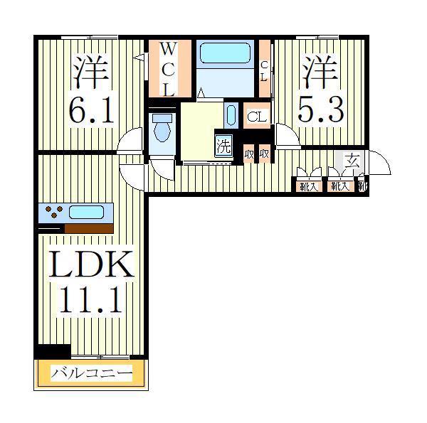 ベリーナ(2LDK/3階)の間取り写真