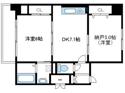 サザンクロス鵠沼(1SDK/2階)の間取り写真