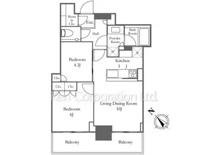 ブランズタワーみなとみらい(2LDK/11階)の間取り写真