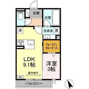 ワイズヴィラ岐南ウエスト(1LDK/2階)の間取り写真