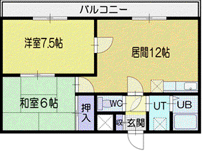 プレサント小樽花園(2LDK/3階)の間取り写真