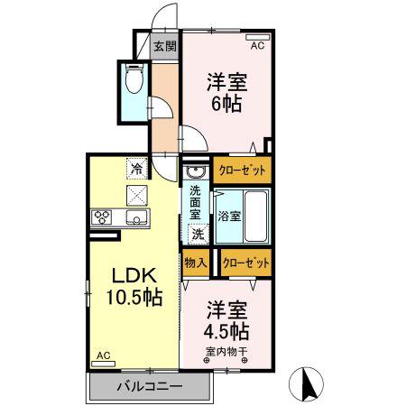 メゾンMKY A(2LDK/1階)の間取り写真
