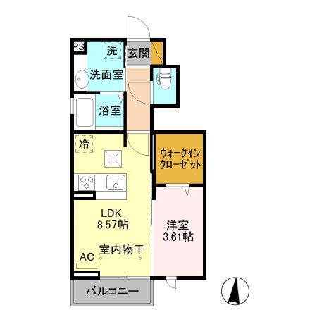 WILL DO江曽島(1LDK/1階)の間取り写真