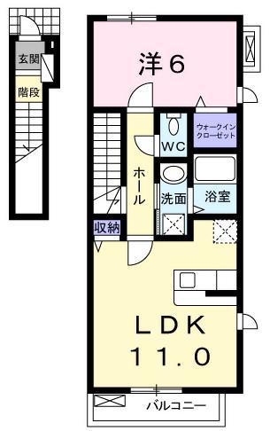 リトム・クラ一ジュ(1LDK/2階)の間取り写真