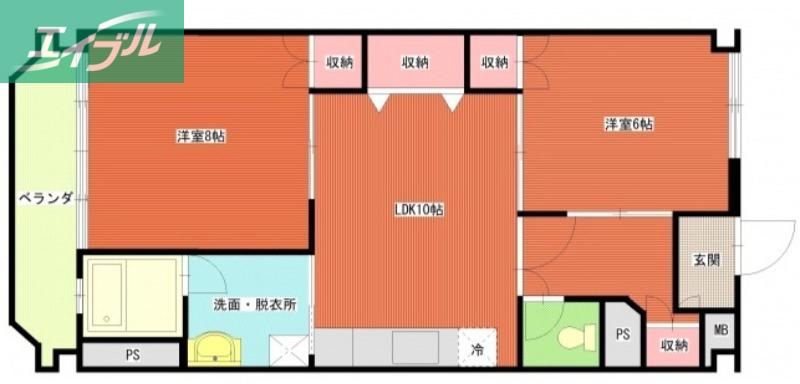 京橋ビル新館(2LDK/4階)の間取り写真