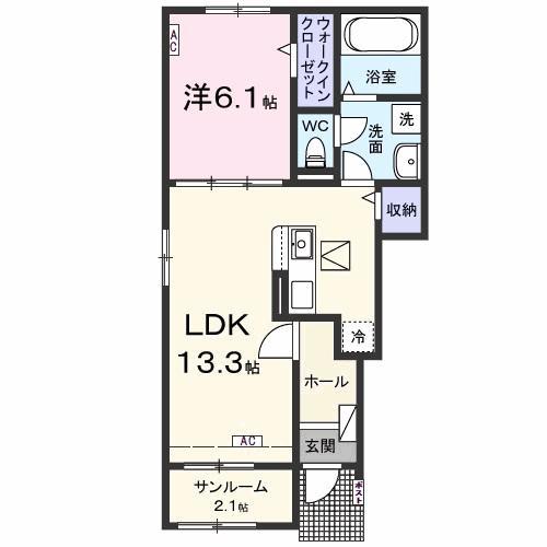 ベルカーナ 幸(1LDK/1階)の間取り写真