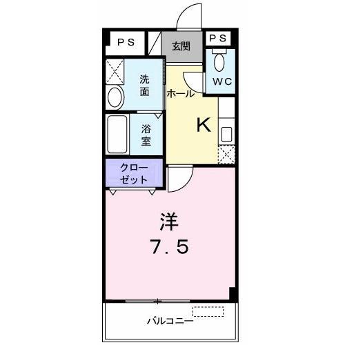 ピースミリオン(1K/2階)の間取り写真