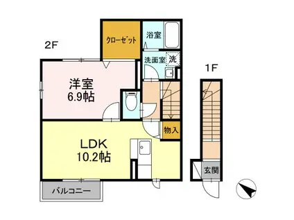 ベルコート202(1LDK/2階)の間取り写真