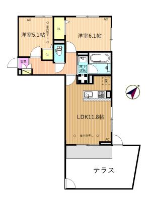 ルミエールK(2LDK/1階)の間取り写真