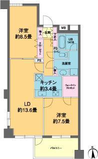 カスタリア高輪(2LDK/6階)の間取り写真