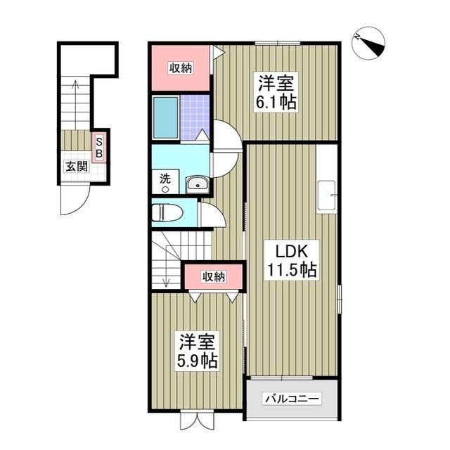 ビバリーヒルズT&Y(2LDK/2階)の間取り写真
