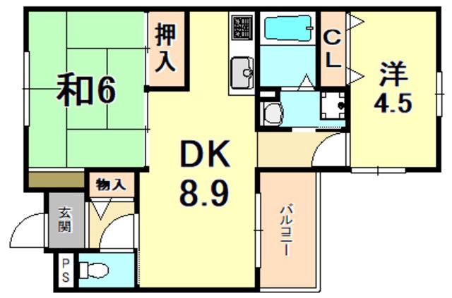 ミロワ西灘(2DK/4階)の間取り写真