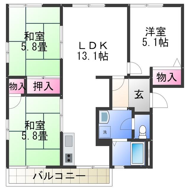 マリポーサ前田(3LDK/2階)の間取り写真