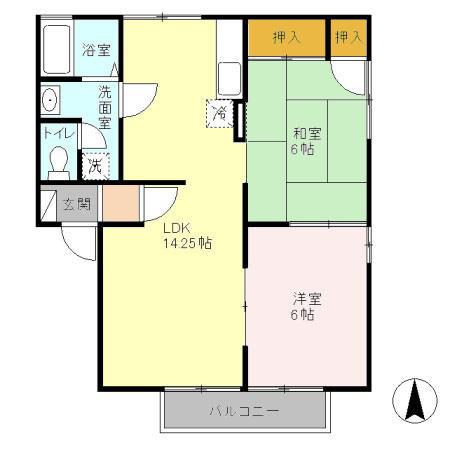 リヴェールフジ(2LDK/2階)の間取り写真
