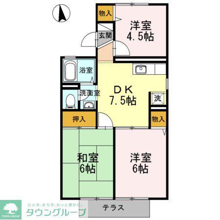 サンヒルズ西山ABC(3DK/1階)の間取り写真