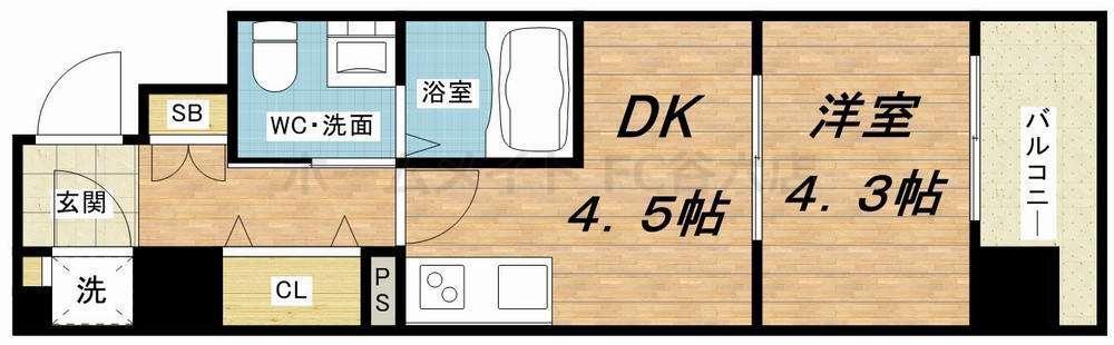 レジュールアッシュ京橋CROSSII(1DK/3階)の間取り写真