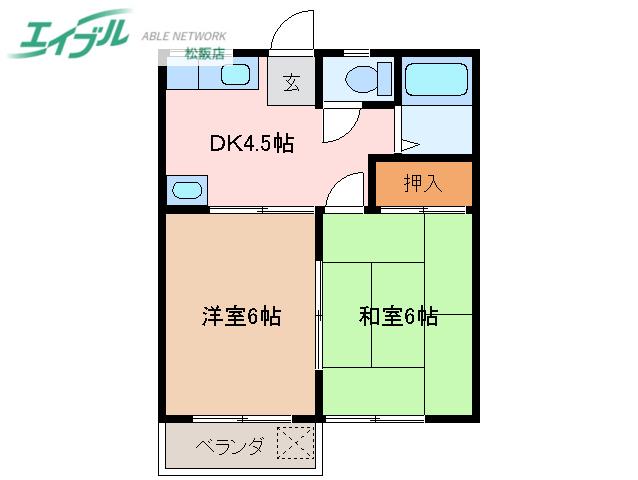 コーポYOU5(2DK/2階)の間取り写真