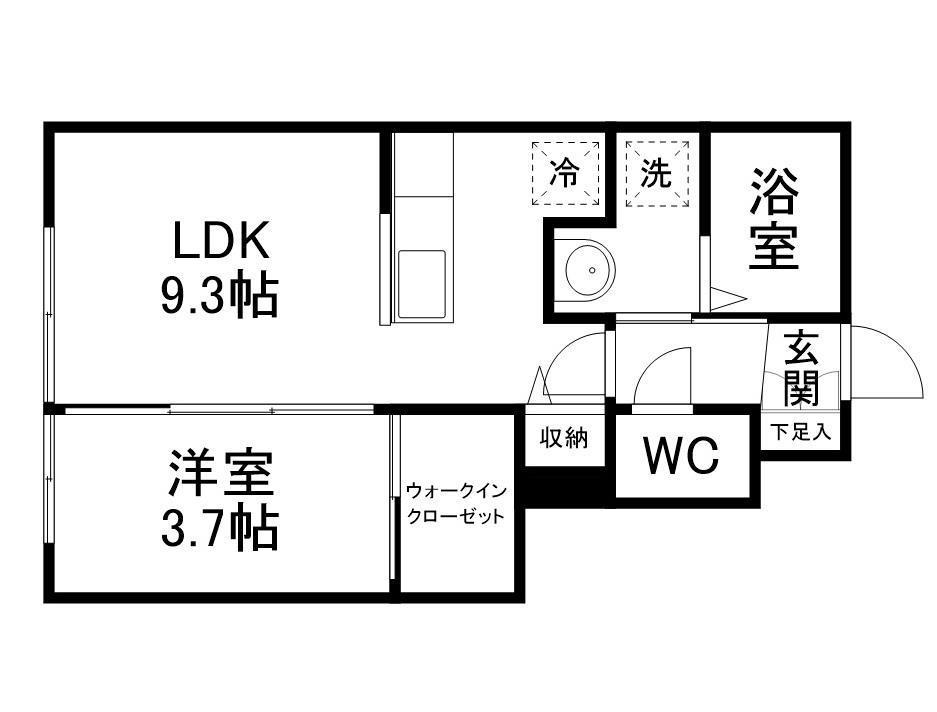 GR鹿野(1LDK/1階)の間取り写真