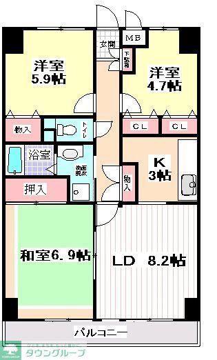 セザンつくし野(3LDK/3階)の間取り写真