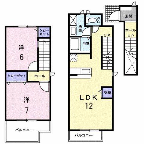ドリーム・21 B棟(2LDK/2階)の間取り写真