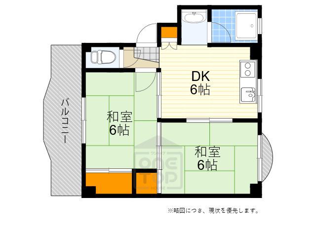出口マンション(2DK/2階)の間取り写真
