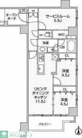 ツインズ国立II(2SLDK/4階)の間取り写真
