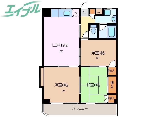 リベラール日永(3LDK/5階)の間取り写真
