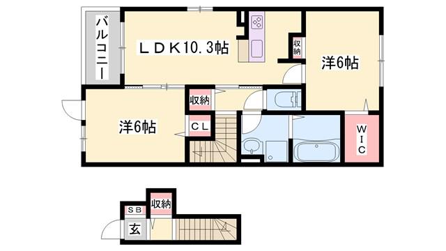ヴィラドゥグレース梅ヶ谷C(2LDK/2階)の間取り写真