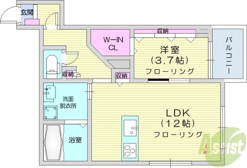 TIME OFF 薬師堂(1LDK/1階)の間取り写真