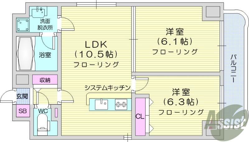 K-1二日町(2LDK/2階)の間取り写真