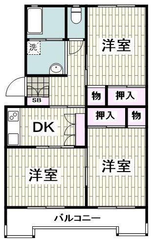 汲沢西団地1号棟(3DK/5階)の間取り写真