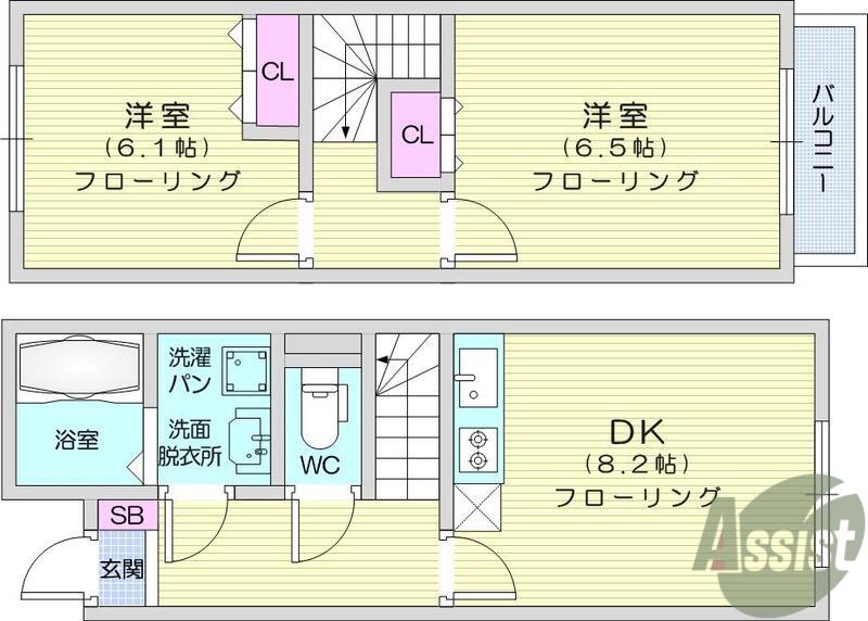 アスコット美田園(2DK/1階)の間取り写真