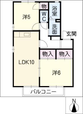ヴィラネオウイングA棟(2LDK/1階)の間取り写真