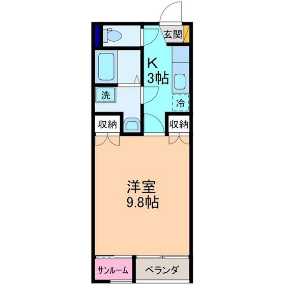 ドゥウェル婦中(1K/1階)の間取り写真
