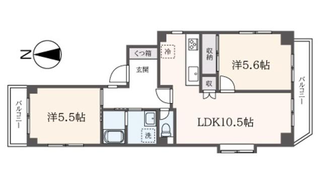 ジュネスミュー(2LDK/4階)の間取り写真