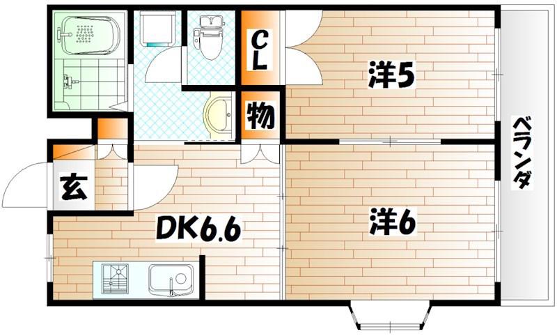 リバーサイド塚田(2DK/2階)の間取り写真