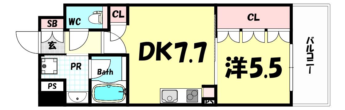 ワコーレ神戸元町IZ(1DK/9階)の間取り写真