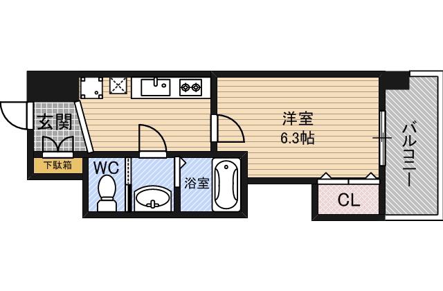 LUXE緑橋(1K/8階)の間取り写真