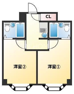 グランデュース難波桜川(2K/4階)の間取り写真