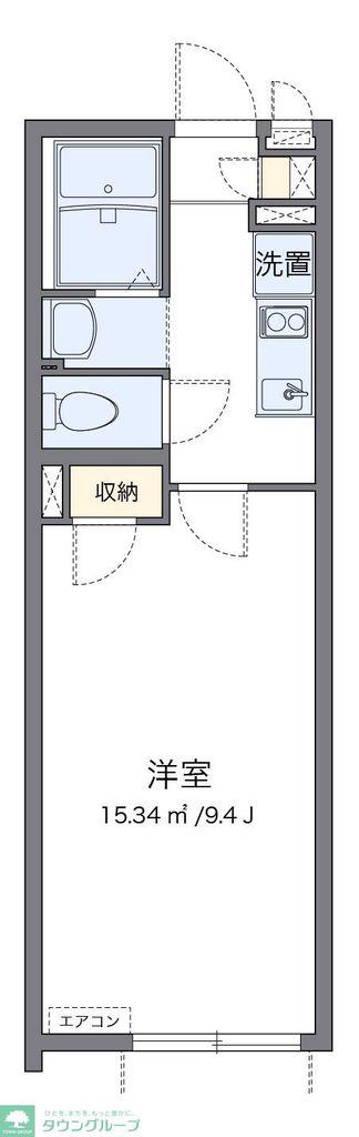 クレイノプラムテラス 粕谷(1K/2階)の間取り写真