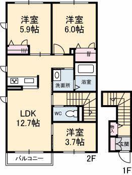 サンガーデン江波(3LDK/2階)の間取り写真